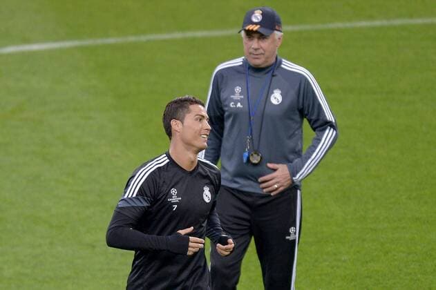 Cristiano Ronaldo and Carlo Ancelotti Real Madrid, Football Calcio 2014 2015, Training and press conference Champions League, Foto FilippoxAlfero Insidefoto filippoxalfero