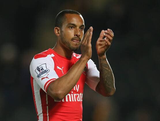 Theo Walcott of Arsenal claps the fans - Barclays Premier League - Hull City vs Arsenal - KC Stadium - Hull - England - 4th May 2015 - Picture Simon Bellis Sportimage EDITORIAL USE ONLY. No use with unauthorised audio, video, data, fixture lists, club league logos or live services. Online in-match use limited to 120 images, no video emulation. No use in betting, games or single club league player publications.