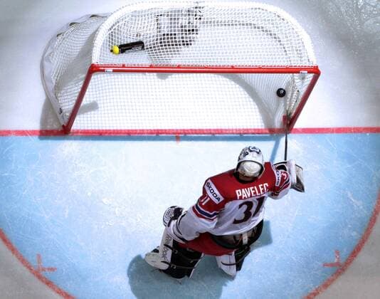 PRAGUE, CZECH REPUBLIC. MAY 4, 2015. Czech Republic s goalie Ondrej Pavelec concedes a goal during the 2015 IIHF World Championshiop Preliminary Round Group A Ice hockey Eishockey match against Canada at O2 Arena. The Canadian team won the game 6:3. Yelena Rusko TASS  TS001B22