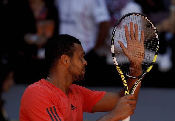 May 5, 2014 - Madrid, Spain - Spain, Madrid : French tennis player Jo-Wilfried Tsonga celebrates after winning his match against Czech tennis player Lukas Rosol during the Madrid ATP Tennis Herren Masters Series Tournament tennis match in Madrid,day 5 on May 5, 2015. Madrid Open Tennis 2015: Jo-Wilfried Tsonga vs Lukas Rosol  - ZUMAn230