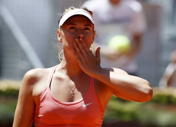 May 5, 2014 - Madrid, Spain - Spain, Madrid : Russian tennis player Maria Sharapova celebrates after winning his match against Colombian tennis player Mariana Duque during the Madrid WTA Tennis Damen Masters Series Tournament tennis match in Madrid,day 5 on May 5, 2015. Madrid Open Tennis 2015: Maria Sharapova vs Mariana Duque  - ZUMAn230
