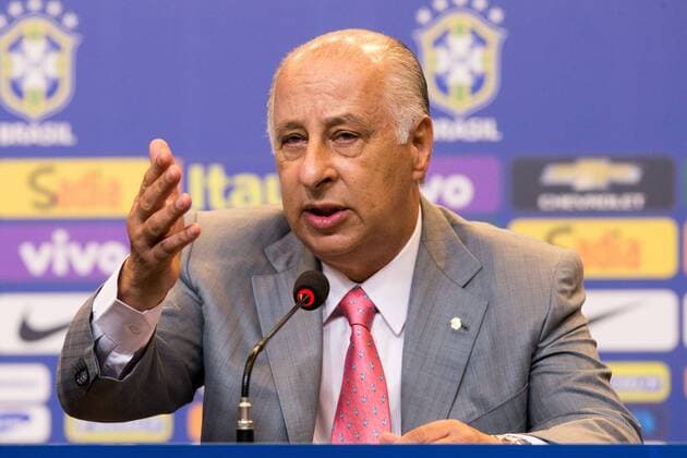 President of the Brazilian Football Confederation Marco Polo Del Nero speaks during a press conference PK Pressekonferenz announcing the list of players of the Brazilian National Football Team which will play the Copa America 2015 in Chile, in Rio de Janeiro May 5, 2015. ) (SP)BRAZIL-RIO DE JANEIRO-COPA AMERICA-NATIONAL FOOTBALL TEAM XuxZijian 