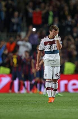 Mittwoch 06.05.2015, CL, UEFA Champions League, Saison 2014 2015, Halbfinale Hinspiel in Barcelona, FC Barcelona Barca - FC Bayern Muenchen, enttaeuscht Mario Goetze (Bayern Muenchen) DeFodi035