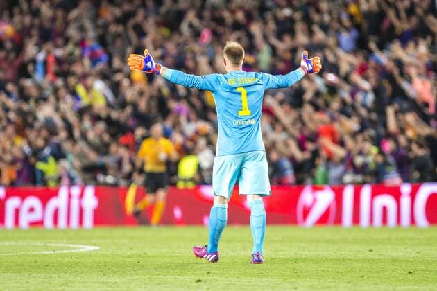 BARCELONA, SPAIN - March 6: Ter Stegen celebrate the second goal of leo Messi during the match of UEFA Champions League Semi final first leg between FC Barcelona Barca and Bayern Munchen at the Camp Nou stadium on March 6, 2015 in Barcelona, Spain. (Photo by Mikel Trigueros Urbanandsport Cordon Press) 
