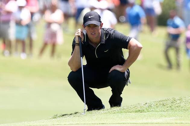 May 7, 2015 - Ponte Vedra Beach, Florida, United States - Rory McIlroy lines up a putt on the 9th green during the first round of THE PLAYERS Championship. THE PLAYERS Championship - Round 1 - ZUMAw109