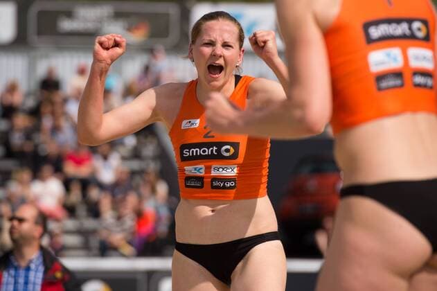08.05.2015, Muenster, Schlossplatz smart beach tour, Supercup Münster Muenster, Qualifikation Jubel Anne Matthes