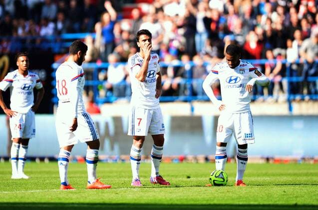 Clement Grenier (ol) - Alexandre Lacazette (ol) - Nabil Fekir (ol) - deceptions FOOTBALL : Caen vs Lyon - Ligue 1 - 09 05 2015 AnthonyBIBARD FEP Panoramic 