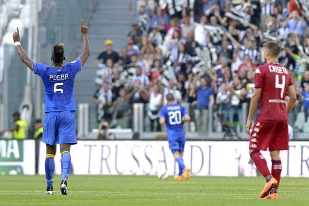 Aktuell Fußball, Italien, Juventus Turin - Cagliari Calcio Jubel Paul Pogba Juventus gol 1-0, goal celebration, Serie A 2014 2015 Juventus Turin - US Cagliari Calcio filippoxalfero