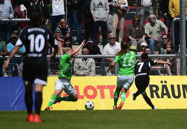 10.05.2015, xjhx, Fussball 1.Bundesliga Damen, 1.FFC Frankfurt - VfL Wolfsburg, v.l. Veronica Boquete (1.FFC Frankfurt) Goal scored, Tor zum 1:0
