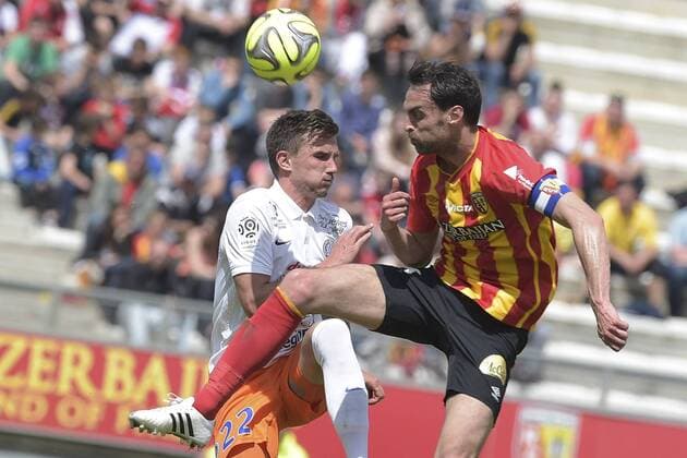Sebastien Wuthrich (Montpellier) vs Jerome LE MOIGNE (Lens) FOOTBALL : RC Lens vs Montpellier - Ligue 1 - 10 05 2015 JBAutissier Panoramic 