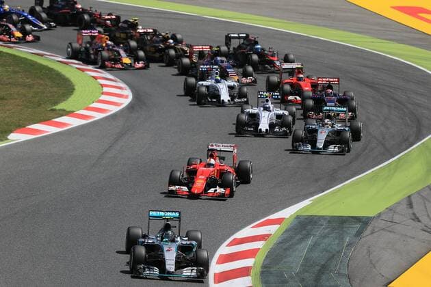 10.05.2015. Circuit de Catalunya Barcelona, Spain, Race day. Mercedes AMG Petronas F1 driver Nico Rosberg stays in 1st place on race start as Vettel settles into 2nd with Hamilton 3rd xLeannexBoonx  ActionPlus11619804