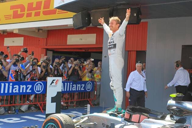 10.05.2015. Circuit de Catalunya Barcelona, Spain, Race day. Mercedes AMG Petronas driver Nico Rosberg shows his delight to his team after winning the race xLeannexBoonx  ActionPlus11619834