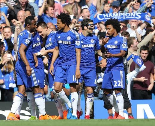 Chelsea s John Terry celebrates scoring his sides opening goal Barclays Premier League - Chelsea vs Liverpool- Stamford Bridge - England - 10th May 2015 - Picture David Klein Sportimage EDITORIAL USE ONLY. No use with unauthorised audio, video, data, fixture lists, club league logos or live services. Online in-match use limited to 120 images, no video emulation. No use in betting, games or single club league player publications.