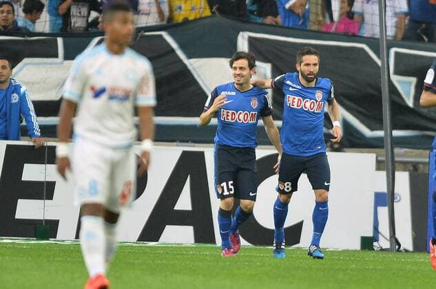 Aktuell Fußball, Frankreich, Olympique Marseille - AS Monaco Bernardo Silva (mon) - Joao Moutinho (mon) - joie FOOTBALL : Marseille vs Monaco - Ligue 1 - 10 05 2015 AnthonyBIBARD FEP Panoramic 