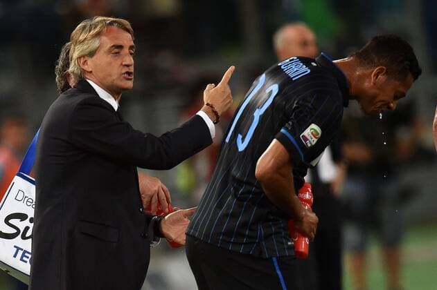 Aktuell Fußball, Italien, Lazio Rom - Inter Mailand Roberto Mancini, Fredy Guarin Inter Serie A 2014 2015 Lazio Rom - Inter Mailand andreaxstaccioli
