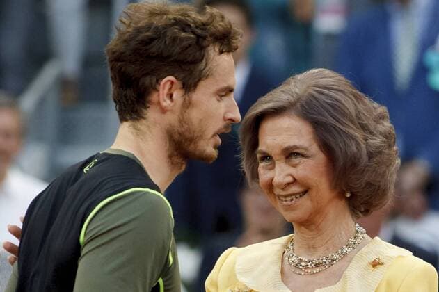 May 10, 2014 - Madrid, Spain - Spain, Madrid : The former queen of Spain Sofia gives the winner trophy to Scottish tennis player Andy Murray at the end of the Madrid ATP Tennis Herren Masters Series final match , on May 10, 2015 in Madrid Madrid Open Tennis 2015:Andy Murray vs Rafael Nadal  - ZUMAn230