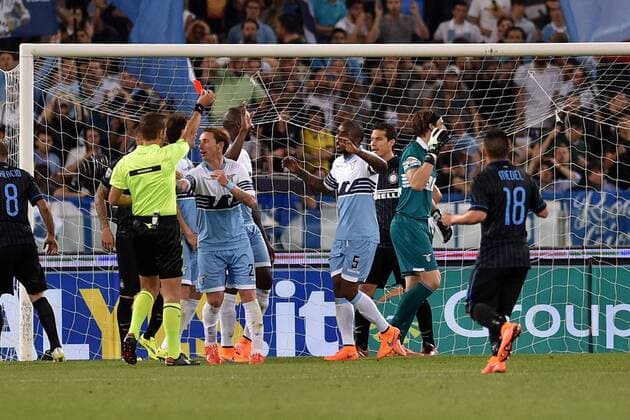 10.05.2015. Rome, Italy. Serie A Football. Lazio versus Inter Milan. Federico Marchetti gets red card from the referee xGiuseppexMaffiax  ActionPlus11620078
