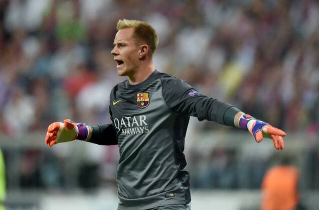 FUSSBALL CHAMPIONS LEAGUE SAISON 2014 2015 HALBFINALE RUECKSPIEL FC Bayern Muenchen - FC Barcelona Barca 12.05.2015 Torwart Marc Andre ter Stegen (Barca) 