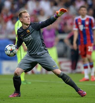 FUSSBALL CHAMPIONS LEAGUE SAISON 2014 2015 HALBFINALE RUECKSPIEL FC Bayern Muenchen - FC Barcelona Barca 12.05.2015 Torwart Marc Andre ter Stegen (Barca) beim Abwurf 