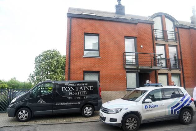 - JUMET, BELGIUM: Police and the vehicle of the coroner pictured at the house of Danish Spirou Charleroi player Rasmus Larsen where he passed away earlier today, Wednesday 13 May 2015. VIRGINIExLEFOUR  x04622731x