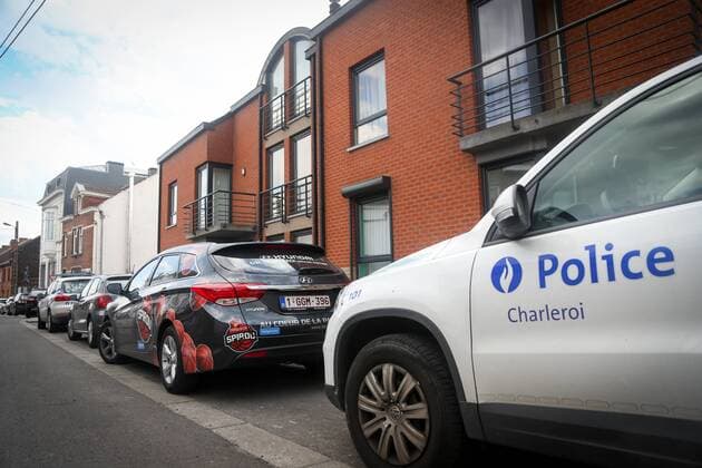 - JUMET, BELGIUM: Police pictured at the house of Danish Spirou Charleroi player Rasmus Larsen where he passed away earlier today, Wednesday 13 May 2015. VIRGINIExLEFOUR  x04622732x