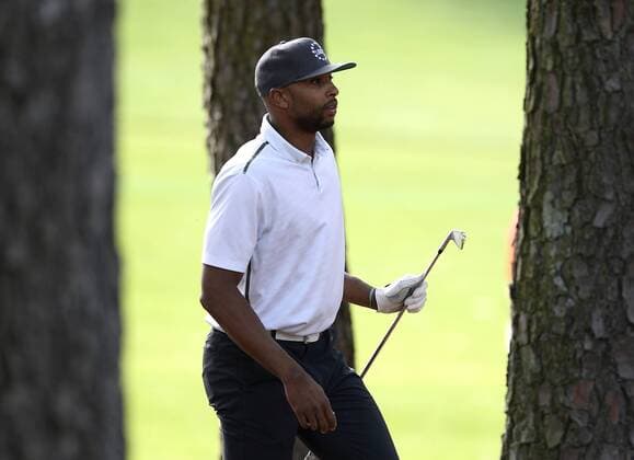May 13, 2015 - Charlotte, NC, USA - Golf - - Gerald Henderson of the Charlotte Hornets watches his second shot from the rough along the first fairway during the Pro-Am on Wednesday, May 13, 2015, at Quail Hollow Club in Charlotte, N.C. Wells Fargo Pro-Am round - ZUMAm67_