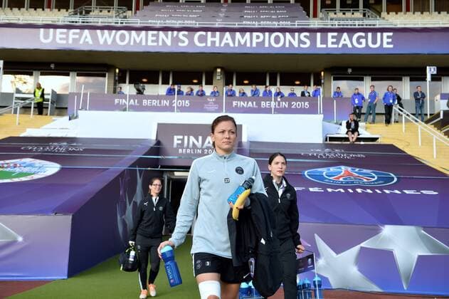 Laure Boulleau (psg) - Entrainement au Friedrich Ludwig Jahn Sportpark FOOTBALL : Entrainement et conference de presse - PSG Feminines - Finale Ligue des champions - 13 05 2015 AnthonyBIBARD FEP Panoramic 