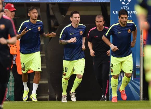 12.05.2015, Fussball, Saison 2014 15, Champions League, 2014 15, Halbfinale, FC Bayern München - FC Barcelona Barca 3:2 v.re., Luis Suarez (FC Barcelona), Lionel Messi (FC Barcelona), Neymar (FC Barcelona)
