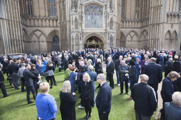 . 15 05 2015. Peterborough, United Kingdom. Chris Turners Funeral. the Peterborough Cathedral.  xTerryxHarrisx xixImagesx IIM-10309-0003