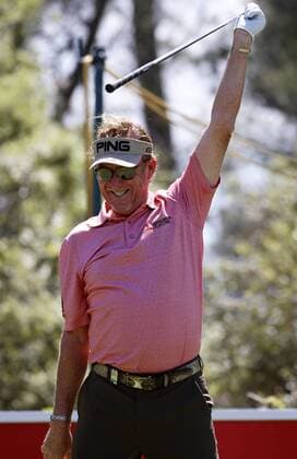 BARCELONA -may 15- SPAIN: Miguel Angel Jimenez celebrates his hole in one in the Spain Open Golf, held in the Club de Golf El Prat, may 15, 2015. Photo: Joan Valls Urbanandsport Cordon Press 