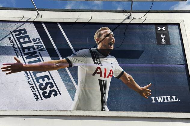 A Harry Kane poster outside White Hart Lane - Barclays Premier League - Tottenham Hotspur vs Hull City - White Hart Lane Stadium - London - England - 16th May 2015 - Pic Robin Parker Sportimage EDITORIAL USE ONLY. No use with unauthorised audio, video, data, fixture lists, club league logos or live services. Online in-match use limited to 120 images, no video emulation. No use in betting, games or single club league player publications. TM3_2518.JPG