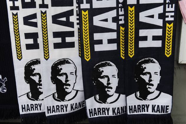 Harry Kane scarfs for sale outside White Hart Lane - Barclays Premier League - Tottenham Hotspur vs Hull City - White Hart Lane Stadium - London - England - 16th May 2015 - Pic Robin Parker Sportimage EDITORIAL USE ONLY. No use with unauthorised audio, video, data, fixture lists, club league logos or live services. Online in-match use limited to 120 images, no video emulation. No use in betting, games or single club league player publications. TM3_2601.JPG