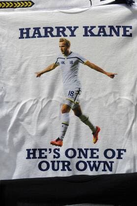 Harry Kane t-shirts for sale outside White Hart Lane - Barclays Premier League - Tottenham Hotspur vs Hull City - White Hart Lane Stadium - London - England - 16th May 2015 - Pic Robin Parker Sportimage EDITORIAL USE ONLY. No use with unauthorised audio, video, data, fixture lists, club league logos or live services. Online in-match use limited to 120 images, no video emulation. No use in betting, games or single club league player publications. TM3_2620.JPG
