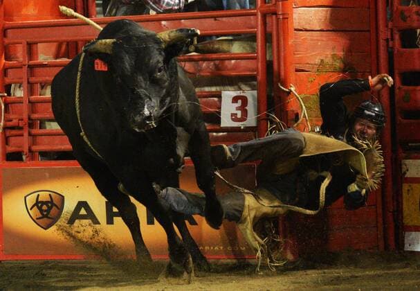 (150516) -- CLOVERDALE, Steve Woolsey of the United States competes in Bull Riding at the annual Cloverdale Professional Rodeo 2015 in Cloverdale, BC, Canada, May 15, 2015. The Cloverdale Rodeo was voted the Number One Performance Rodeo in North America by the Professional Rodeo Cowboy s Association in 1984. Today the Cloverdale Rodeo & Exhibition is the second largest community rodeo in Canada, attracting competitors and spectators worldwide. ) (SP)CANADA-CLOVERDALE-RODEO SergeixBachlakov 