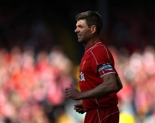 Steven Gerrard of Liverpool - Barclays Premier League - Liverpool vs Crystal Palace - Anfield Stadium - Liverpool - England - 16th May 2015 - Picture Simon Bellis Sportimage EDITORIAL USE ONLY. No use with unauthorised audio, video, data, fixture lists, club league logos or live services. Online in-match use limited to 120 images, no video emulation. No use in betting, games or single club league player publications.