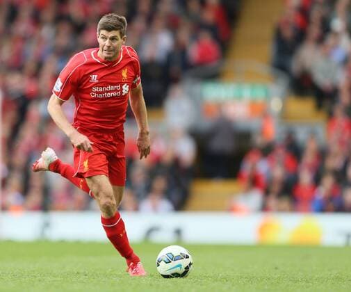 Steven Gerrard of Liverpool on a rare move forward - Barclays Premier League - Liverpool vs Crystal Palace - Anfield Stadium - Liverpool - England - 16th May 2015 - Picture Simon Bellis Sportimage EDITORIAL USE ONLY. No use with unauthorised audio, video, data, fixture lists, club league logos or live services. Online in-match use limited to 120 images, no video emulation. No use in betting, games or single club league player publications.