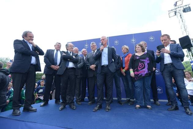 Aktuell Fußball, EM 2016, Auftakt der Tour des französischen Fußballverbandes Michel Platini - President UEFA - Noel LeGraet - president de la FFF Federation Francaise de Footbal FOOTBALL : Lancement du FFF Tour - Euro 2016 - EM Tour Nationalteam FRA - Joeuf - 16 05 2015 Moax 