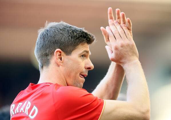Steven Gerrard of Liverpool waves goodbye - Barclays Premier League - Liverpool vs Crystal Palace - Anfield Stadium - Liverpool - England - 16th May 2015 - Picture Simon Bellis Sportimage EDITORIAL USE ONLY. No use with unauthorised audio, video, data, fixture lists, club league logos or live services. Online in-match use limited to 120 images, no video emulation. No use in betting, games or single club league player publications.