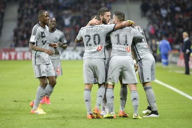 Aktuell Fußball, Frankreich, Ligue 1, OSC Lille - Olympique Marseille joie des joueurs Marseillais apres le but de FANNI Rod (OM) FOOTBALL : Lille vs OM - Ligue 1 - 16 05 2015 JBAutissier Panoramic 
