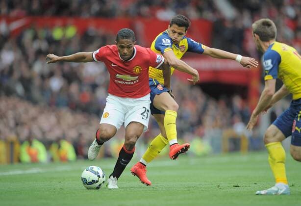 Football - 2014 2015 Premier League - Manchester United ManU vs. Arsenal Antonio Valencia of Manchester United and Arsenal s Alexis Sanchez in action at Old Trafford, Manchester 