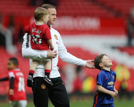 Manchester United ManU s Wayne Rooney with his sons Klay and Kai Barclays Premier League - Manchester United vs Arsenal - Old Trafford - England - 17th May 2015 - Picture David Klein Sportimage EDITORIAL USE ONLY. No use with unauthorised audio, video, data, fixture lists, club league logos or live services. Online in-match use limited to 120 images, no video emulation. No use in betting, games or single club league player publications.