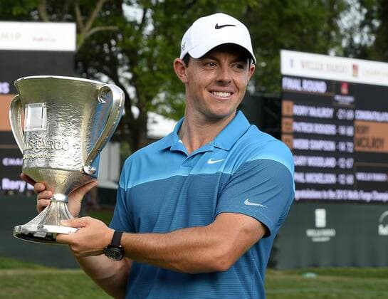 May 17, 2015 - Charlotte, NC, USA - Rory McIlroy with the Wells Fargo Championship trophy after winning the tournament on Sunday, May 17, 2015, at Quail Hollow Club in Charlotte, N.C. Wells Fargo Championship, final round - ZUMAm67_