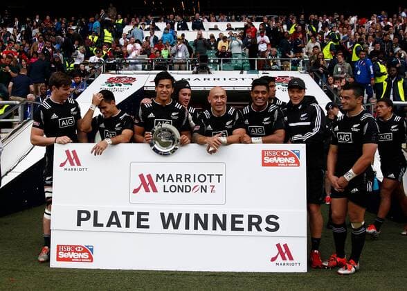 17.05.2015. Twickenham, London England. Plate Final. South Africa v New Zealand - New Zealand team on Day 2 at Marriott London Sevens 2015, HSBC Sevens World Series 2015 at Twickenham Stadium, London England. xMartinxSerasxLimax  ActionPlus11622164