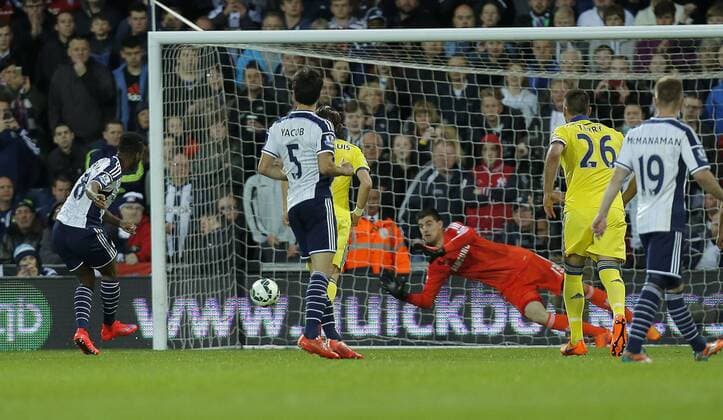 Saido Berahino of West Brom scores from the penalty spot - Football - Barclays Premier League - West Bromwich Albion vs Chelsea - The Hawthorns West Bromwich - Season 2014 2015 - 18th May 2015 - Photo Malcolm Couzens Sportimage EDITORIAL USE ONLY. No use with unauthorised audio, video, data, fixture lists, club league logos or live services. Online in-match use limited to 120 images, no video emulation. No use in betting, games or single club league player publications.