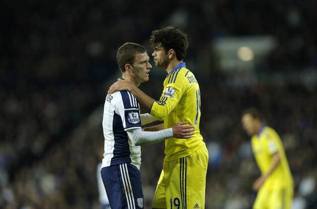 Diego Costa of Chelsea reacts following a foul by Craig Gardner of West Brom - Football - Barclays Premier League - West Bromwich Albion vs Chelsea - The Hawthorns West Bromwich - Season 2014 2015 - 18th May 2015 - Photo Malcolm Couzens Sportimage EDITORIAL USE ONLY. No use with unauthorised audio, video, data, fixture lists, club league logos or live services. Online in-match use limited to 120 images, no video emulation. No use in betting, games or single club league player publications.