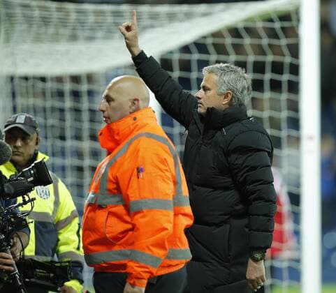 Chelsea manager Jose Mourinho salutes his supporters at the end of the game - Football - Barclays Premier League - West Bromwich Albion vs Chelsea - The Hawthorns West Bromwich - Season 2014 2015 - 18th May 2015 - Photo Malcolm Couzens Sportimage EDITORIAL USE ONLY. No use with unauthorised audio, video, data, fixture lists, club league logos or live services. Online in-match use limited to 120 images, no video emulation. No use in betting, games or single club league player publications.