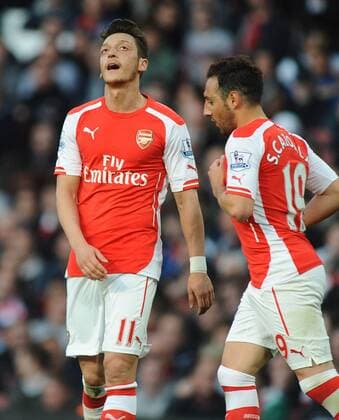 Football - 2014 2015 Premier League Arsenal v Sunderland Mesut Ozil of Arsenal shows his frustration at the Emirates stadium COLORSPORT ANDREW COWIE 