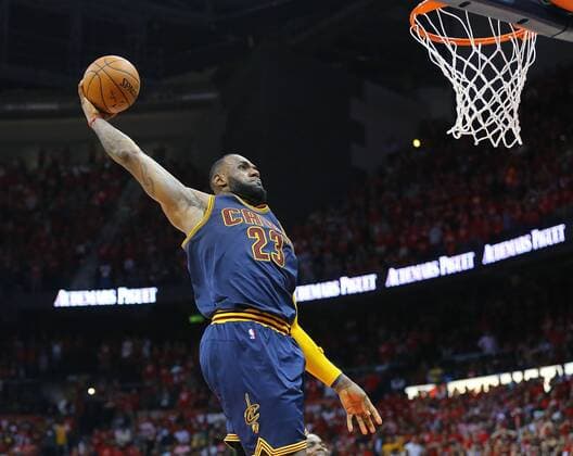 May 20, 2015 - Atlanta, GA, USA - The Cleveland Cavaliers LeBron James goes in for a slam against the Atlanta Hawks in the final minutes of Game 1 in the Eastern Conference finals at Philips Arena in Atlanta on Wednesday, May 20, 2015. The Cavs won, 97-89. Cleveland at Atlanta, Game 1 - ZUMAm67_