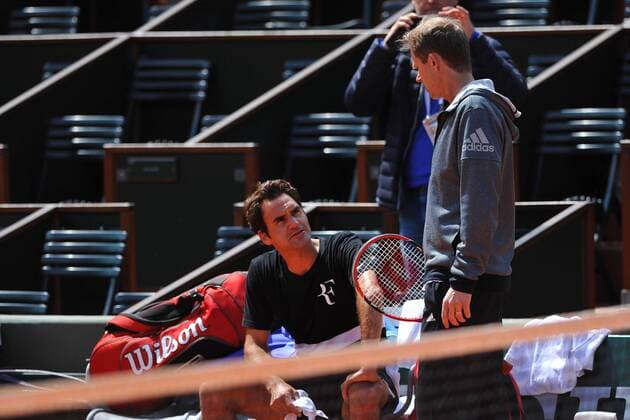 Roger Federer (Sui) avec Stefan Edberg TENNIS : Tournoi de Roland Garros 2015 - 21 05 2015 TennisMagazine Panoramic 