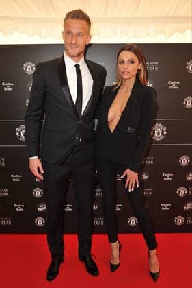 Anders Lindegaard and his wife, Misse Beqiri attending the Manchester United ManU Player Of The Year Awards 2015, at the Old Trafford in Manchester. MAY 19th 2015  SFLx151571